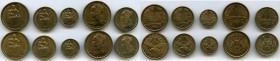 French Colonies 10-Piece Lot of Uncertified Assorted Essais UNC, 1) Madagascar copper-nickel Franc 1948 - KM-E1. 22mm. 5.24gm. 2) St. Pierre & Miquelo...