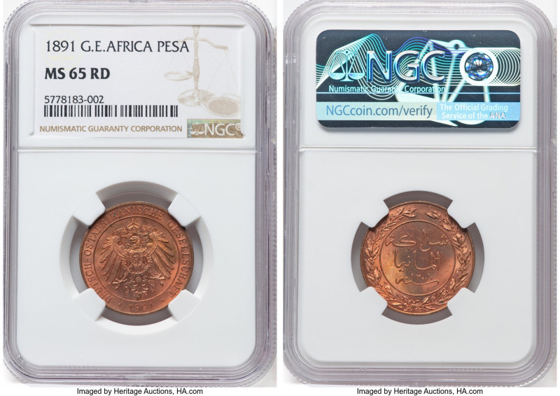 German Colony. Wilhelm II Pesa 1891 MS65 Red NGC, Berlin mint, KM1. HID098012420...