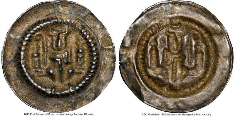 Fulda. Berthold IV Bracteate ND (1274-1286) AU58 NGC, Berger-2301. On the cusp o...