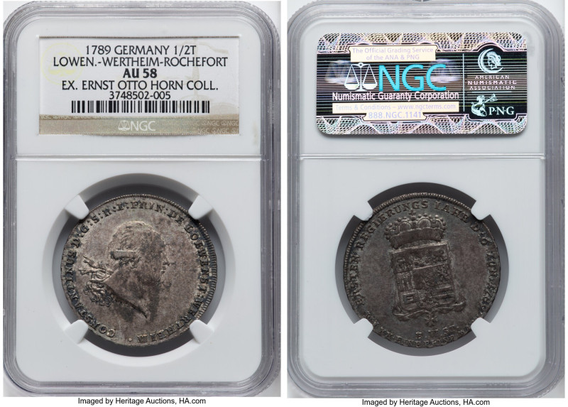 Lowenstein-Wertheim-Rochefort. Konstantin 1/2 Taler 1789 AU58 NGC, KM86. A highl...