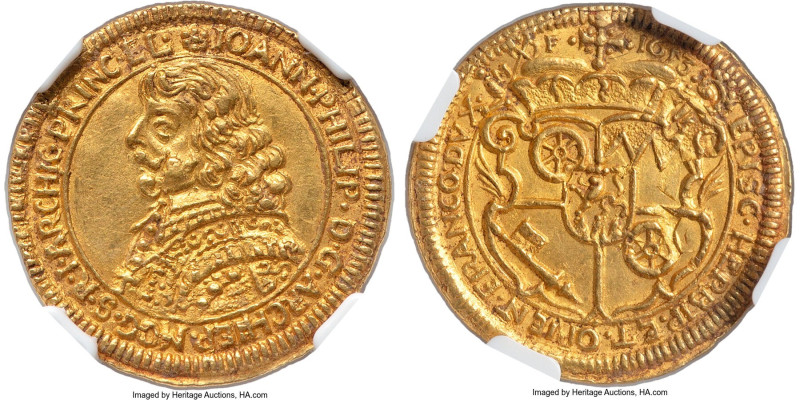 Mainz. Johann Philipp gold Ducat 1653-MF MS63 NGC, KM107, Fr-1656. This Choice s...