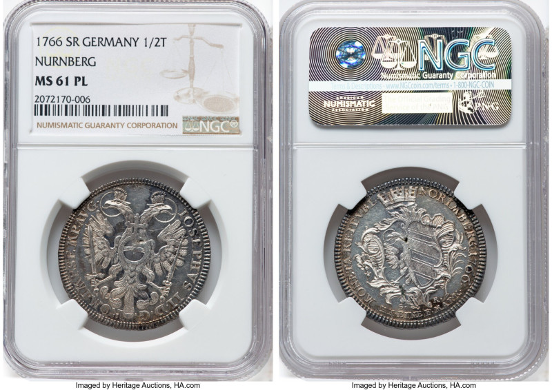 Nürnberg. Free City Prooflike 1/2 Taler 1766-SR MS61 NGC, Nurnberg mint, KM355, ...