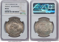 Prussia. Wilhelm II "Bicentennial" 5 Mark 1901-A MS66 NGC, Berlin mint, KM526, J-106. Commemorating the 200th anniversary of the Kingdom of Prussia. A...
