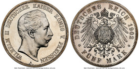 Prussia. Wilhelm II Proof 5 Mark 1902-A PR66 NGC, Berlin mint, cf. KM523 (unlisted in Proof), J-104 (same). A rare sight to say the least, with only a...