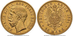 Reuss-Schleiz. Heinrich XIV gold 20 Mark 1881-A AU55 NGC, Berlin mint, KM80, Fr-3737. Mintage: 12,000. One of a handful of scarce gold emissions from ...
