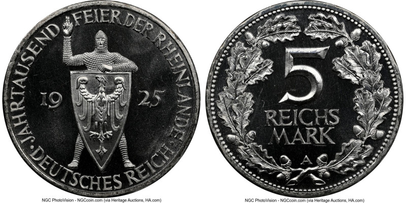 Weimar Republic Proof "Rhineland" 5 Mark 1925-A PR66 Cameo NGC, Berlin mint, KM4...