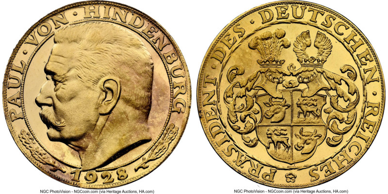 Weimar Republic gold Proof Medallic "Hindenburg" 10 Mark 1928-Dated PR64 Cameo N...