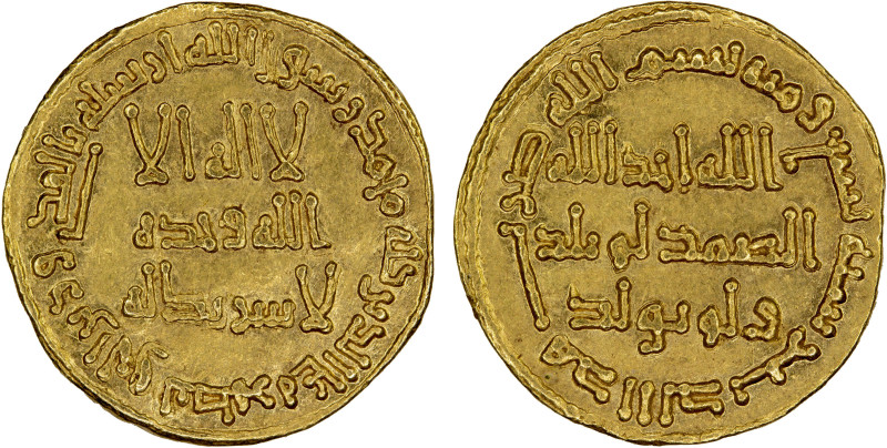 UMAYYAD: Hisham, 724-743, AV dinar (4.24g), NM (Dimashq), AH109, A-136, scarce d...