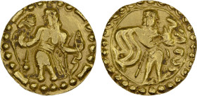 SAMATATA: Anonymous, Rata dynasty, ca. 500-550, AV dinar (5.79g), ECB-SAM.3, Zeno-197618, king standing, holding arrow in right hand and arrow in left...