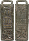 WESTERN LIAO (QARA-KHITAY):, AE Daoist pendant tablet (charm) (20.87g), cf. Zeno-109899, 31 x 62mm copper/brass Daoist pendant tablet; stylized Chines...