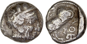 QATABAN: AR didrachm (7.41g), ca. 350-300 BC, Huth-348, local imitation based on Athenian tetradrachm, helmeted head of Athena right, South Arabian k ...