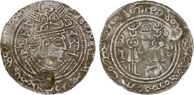 WESTERN TURKS: Sandan Vakhu Deva, early 8th century, AR drachm (2.89g), G-244, Zeno-77043, trilingual type derived from a standard Sasanian design, wi...