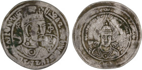 WESTERN TURKS: Tegin of Khorasan, 8th century, AR drachm (2.92g), G-208, ruler called Litelagar in Brahmi, sri shaho in Bactrian, and Tegin in Pahlavi...