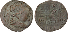 YUEH CHI: Anonymous, 1st century BC, AE tetradrachm (15.42g), Senior-A21.1T, imitating Heliokles I of Bactria, diademed and draped bust right // Zeus ...