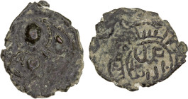 SALDUQIDS: Diya' al-Din Ghazi, 1116-1132, AE fals (2.64g), NM, ND, A-A1890, obverse is derived from a Byzantine prototype, portraying the Virgin and C...