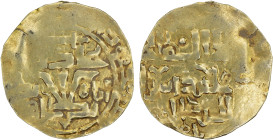 SALGHURID: Takla, 1175-1194, AV dinar (2.53g), NM, ND, A-1927, caliph al-Mustadi, sword above obverse field, dynastic tamga in obverse center, crude s...