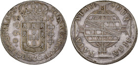 BRAZIL: Joao, as Prince Regent, 1799-1818, AR 960 reis, 1815-B, KM-307.1, struck over DM-S Seville 8 reales assayer CJ (KM-466.4), lightly toned, VF-X...