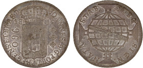 BRAZIL: Joao, as Prince Regent, 1799-1818, AR 960 reis, 1816-B, KM-307.1, original light toning, overstruck on Spanish Colonial 8 reales, Choice XF.
...