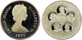 CAYMAN ISLANDS: Elizabeth II, 1952-2022, AV 100 dollars (22.66g), 1975, KM-13, Sovereign Queens of England, a few hairlines, mintage of only 8,053 pie...