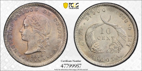 COLOMBIA: Republic, AR 10 centavos, 1874, KM-175.1, Restrepo-273.1, Bogota Mint, a wonderful example, PCGS graded MS64.

Estimate: USD 100 - 150