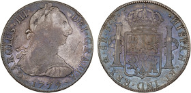 MEXICO: Carlos III, 1759-1788, AR 8 reales, 1779-Mo, KM-106.2, assayer FF, small scratch in right obverse field, bluish toning.

Estimate: USD 100 -...