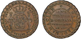 MEXICO: Carlos IV, 1788-1808, AE proclamation medal, 1790, Grove C-106a, proclamation from the city of Orizava (Orizaba), 17mm size, an attractive exa...