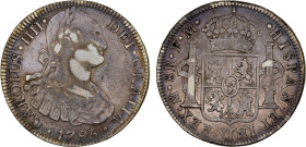 MEXICO: Carlos IV, 1788-1808, AR 8 reales, 1795-Mo, KM-109, assayer FM, lightly cleaned, light pink and blue toning, F-VF.

Estimate: USD 100 - 150