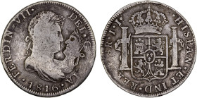 MEXICO: Fernando VII, 1808-1821, AR 8 reales, 1816-Mo, KM-111, assayer JJ, with an additional left-facing laureate bust carved into the obverse right ...