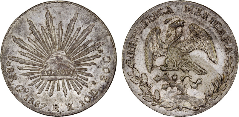 MEXICO: Republic, AR 8 reales, 1887-Go, KM-377.8, assayer RR, somewhat mottled t...