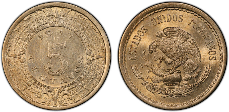 MEXICO: Estados Unidos, 5 centavos, 1937-M, KM-423, a superb example, PCGS grade...