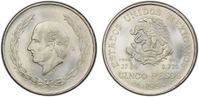 MEXICO: Estados Unidos, AR 5 pesos, 1954-Mo, KM-467, a wonderful example, PCGS graded MS64.

Estimate: USD 100 - 150