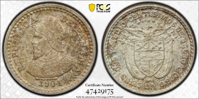 PANAMA: Republic, AR 2½ centesimos, 1904, KM-1, one-year type struck at the Philadelphia Mint, choice luster, PCGS graded MS65. This coin is the small...