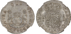 PERU: Carlos III, 1759-1788, AR 2 reales, 1770-LM, KM-62, assayer JM, NGC graded AU55.

Estimate: USD 100 - 200