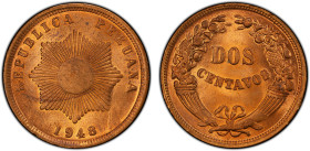 PERU: Republic, AE 2 centavos, 1948, KM-212, a superb example, PCGS graded MS65 RD.

Estimate: USD 50 - 75