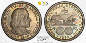 UNITED STATES: AR 50 cents, 1893, KM-117, Columbian Exposition, a lovely toned mint state example! PCGS graded MS63. This coin was produced for the Wo...