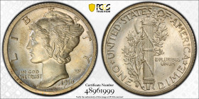 UNITED STATES: AR Mercury dime, 1916-S, KM-140, full bands, highly lustrous with fully struck details, PCGS graded MS64.

Estimate: USD 100 - 150