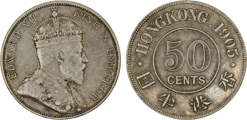 HONG KONG: Edward VII, 1901-1910, AR 50 cents, 1905, KM-15, pleasing appearance,...