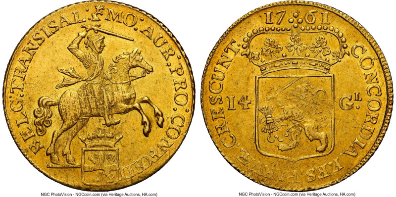 Overyssel. Provincial gold 14 Gulden (Golden Rider) 1761 MS61 NGC, Harderwijk mi...