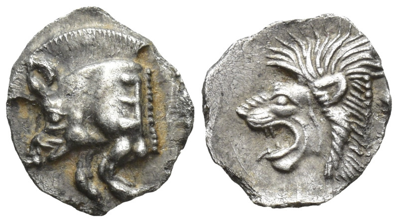 Mysia, Kyzikos AR Obol. (11mm, 0,7 g) Circa 450-400 BC. Forepart of boar to left...