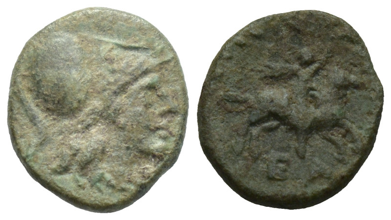 AEOLIS. Elaia.(Circa 450-400 BC).AE. (0.7 Gr. 8mm.) 
Head of Athena to left, wea...