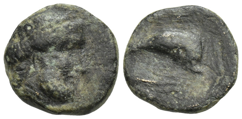 Caria, Nysiros. AE. Mid 4th-late 3rd century BC. (1.1 Gr. 10mm.)
Laureate head o...