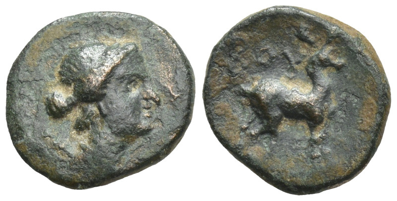 Caria. Amyzon. (200-100 BC) Bronze Æ. (10mm,1.0 g) Obv: bust of Artemis right. R...