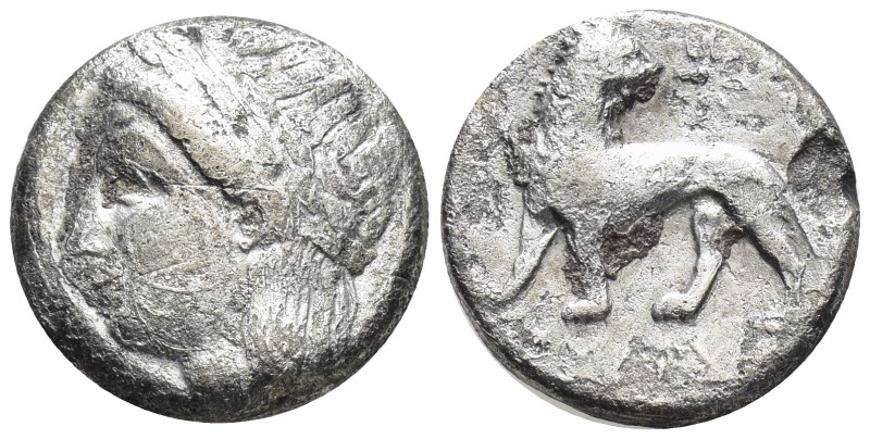 IONIA. Miletos. (Circa 360-325 BC) AR Drachm (13mm, 3.2 g) Obv: Laureate head of...