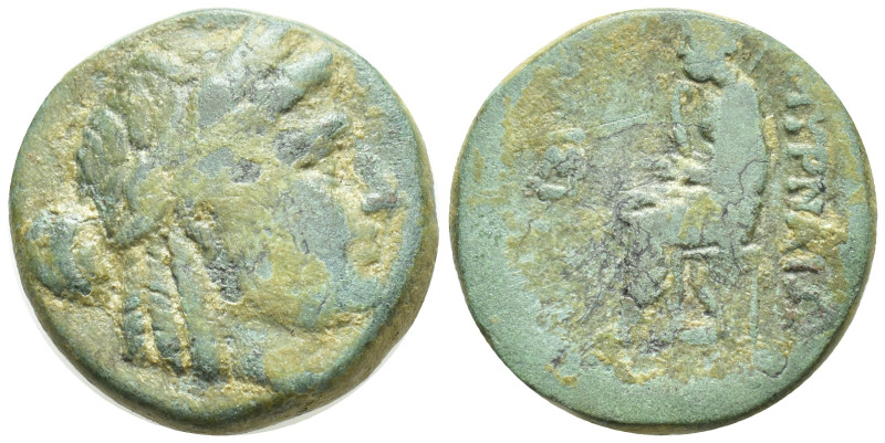 IONIA. Smyrna. Ae (19mm, 6.9 g) (Circa 75-50 BC). Obv: Laureate head of Apollo r...