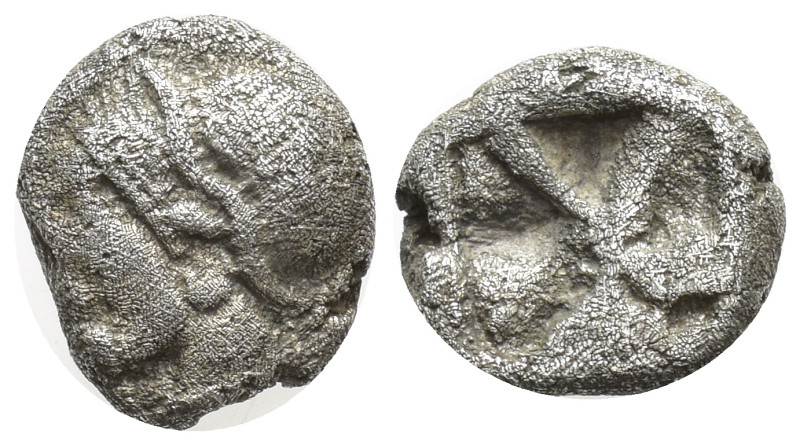Ionia, Phokaia. AR Diobol (7mm, 1.1 g), c. 510-494 BC. Obv. Archaic female head ...