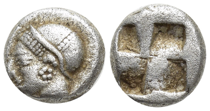 Ionia, Phokaia. AR Diobol (7mm, 1.2 g), c. 510-494 BC. Obv. Archaic female head ...
