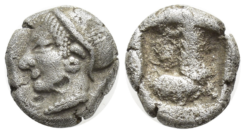 Ionia, Phokaia. AR Diobol (8mm, 1.2 g), c. 510-494 BC. Obv. Archaic female head ...