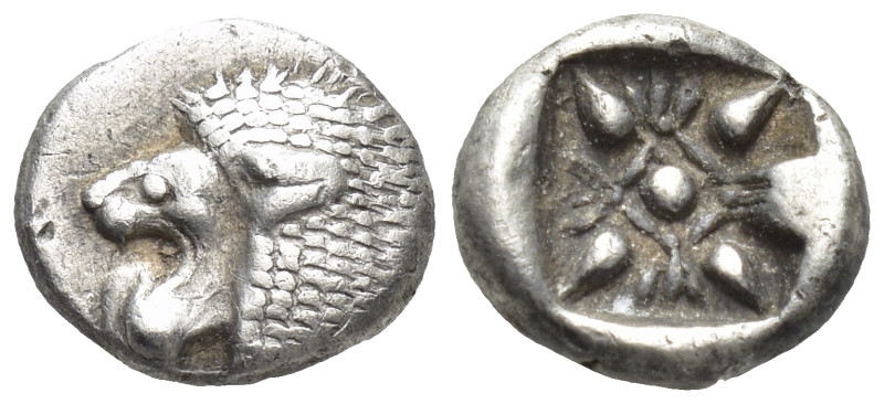 Ionia. Miletos circa 525-475 BC. Diobol AR (9mm, 1.2 g) Forepart of lion to righ...