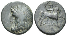 Lykia, Choma Æ (16mm, 3.6 g). Circa 1st century BC. Laureate head of Zeus left / Rider on cantering horse right, club in raised right hand, ΧΩ below....