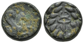 Mysia. Lampsakos circa 190-85 BC. AE. (2.12 Gr. 11mm.)
Forepart of Pegasos springing right 
Rev. Kerykeion within laurel-wreath